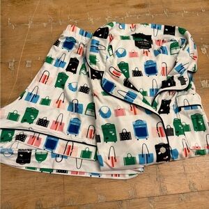 kate spade White Pajama Set with Blue, Green, Pink & Coral Purse Print